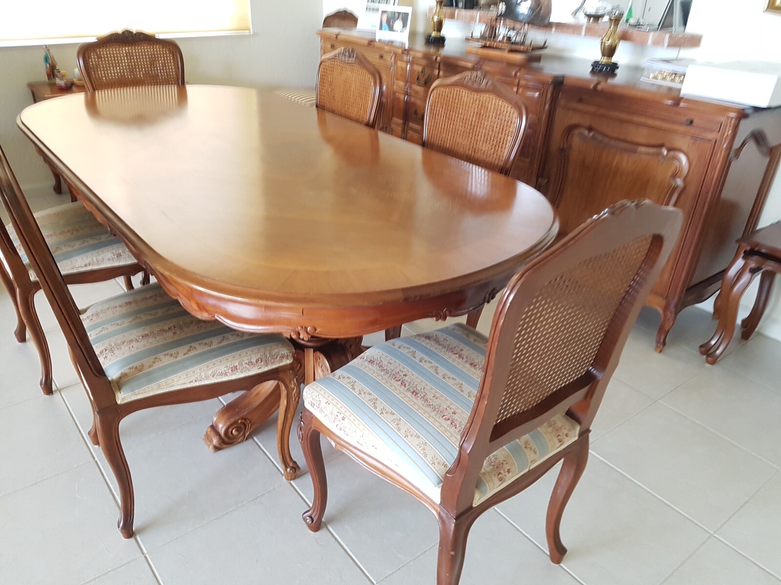 Antique French Dining Table set with 8 chairs