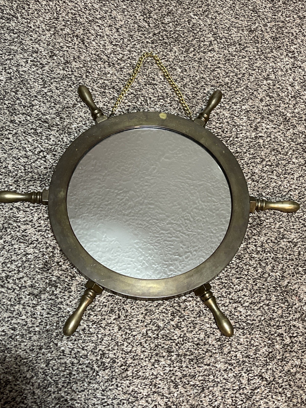 Vintage Brass Ship Wheel Wall Mirror 18” Maritime Nautical Boat Helm