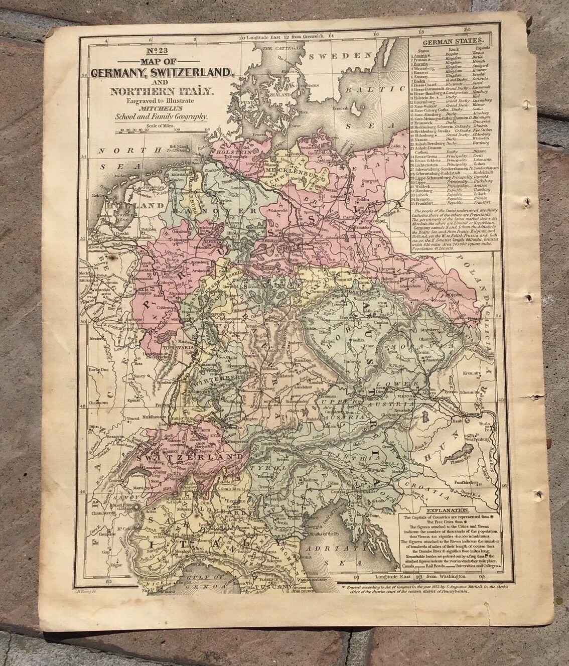 1852 Two Maps – “Great Britain & Ireland” & “Germany, Switzerland” – S.Mitchell