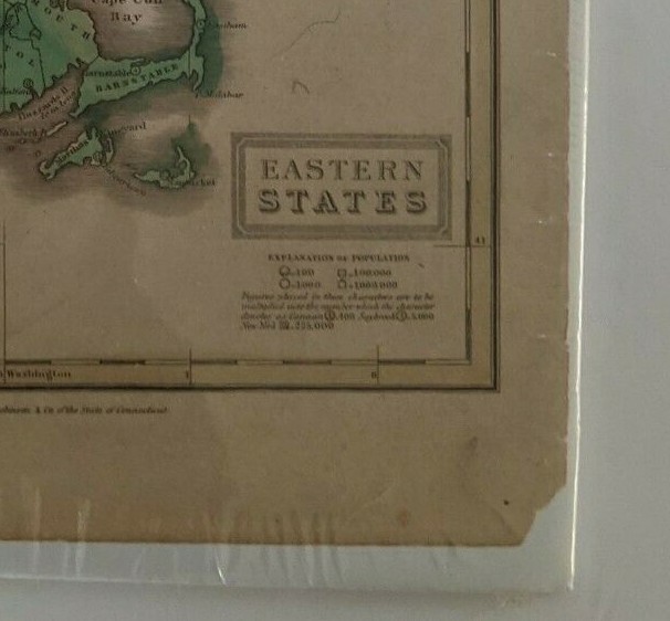Map: “Eastern States” 1829 Hand Colored D.F. Robinson & Co.