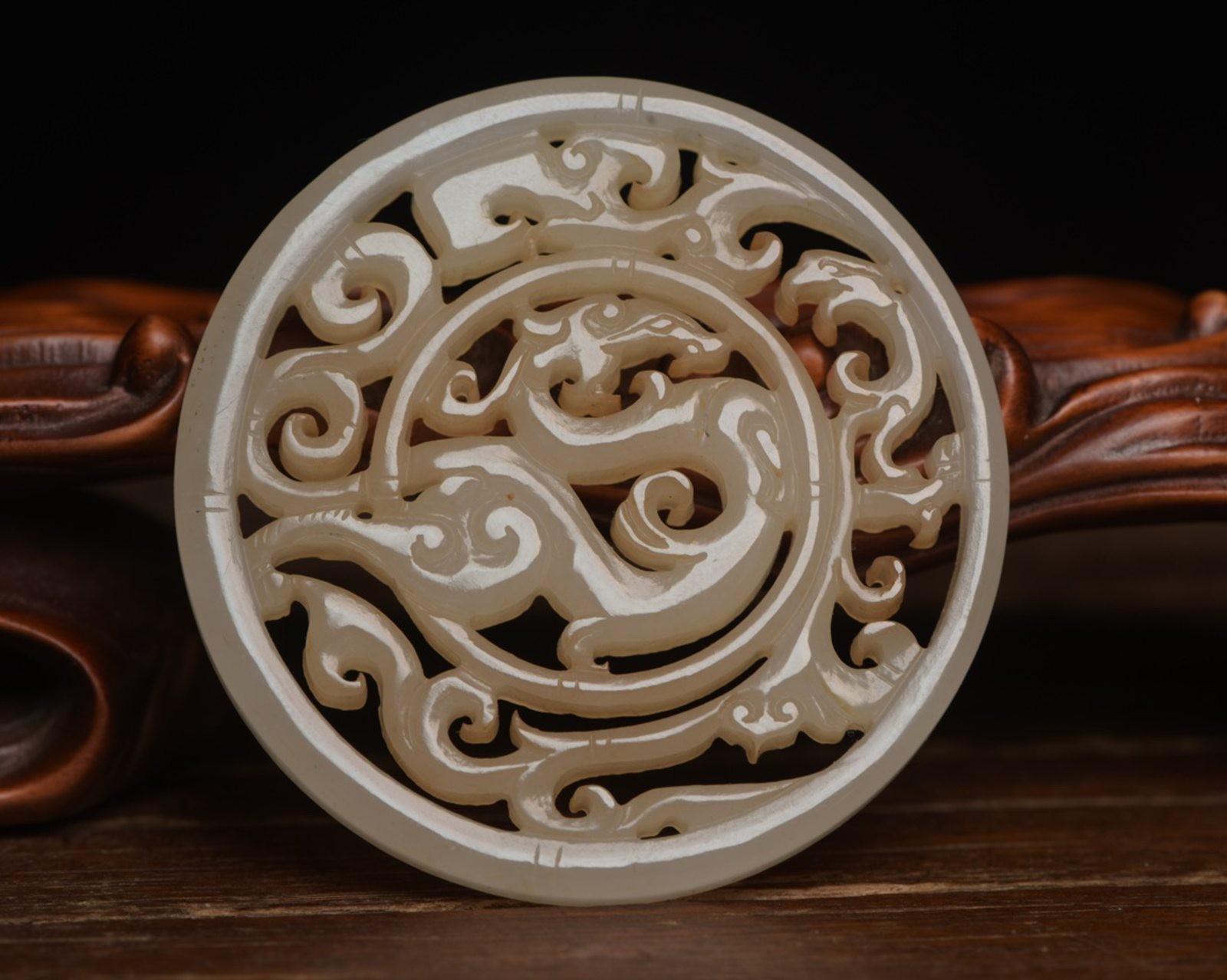 Certified Natural Hetian Jade Hand-carved Exquisite Dragon&Phoenix Pendant 17202