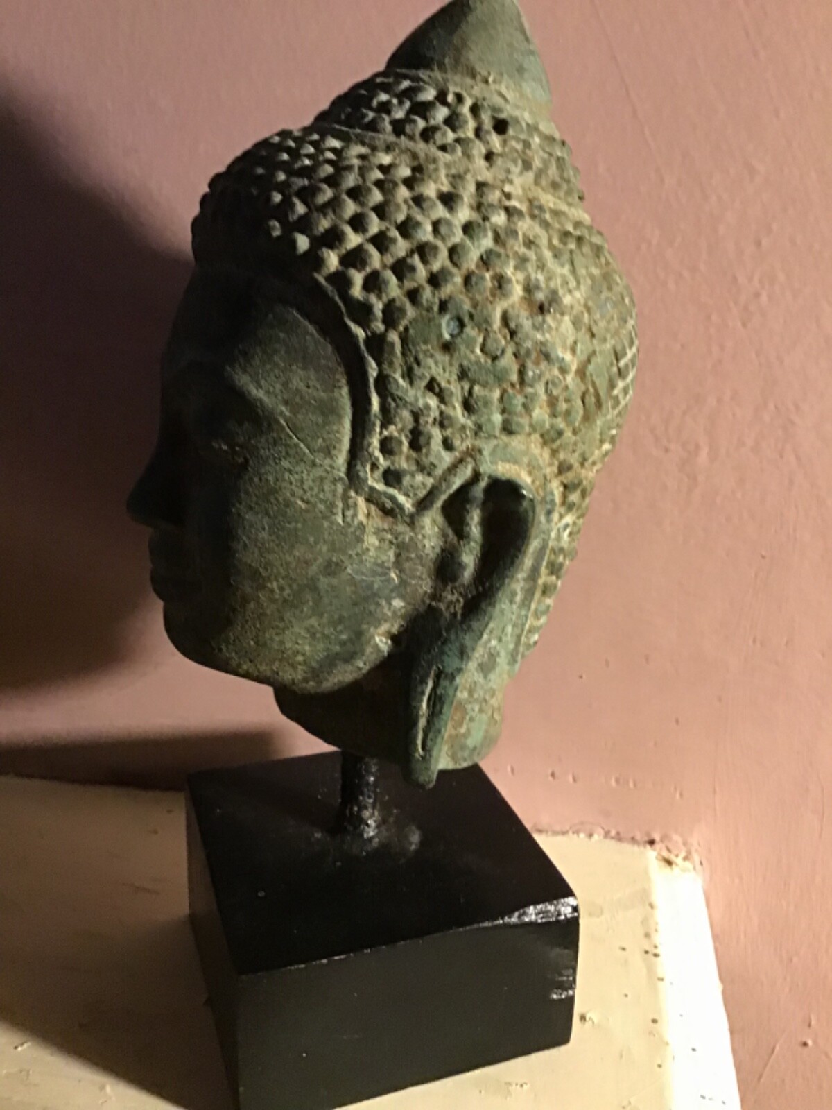 Buddha Head Antique Thai Style Sukhothai Mounted Buddha Head 6.5” / 16cms.