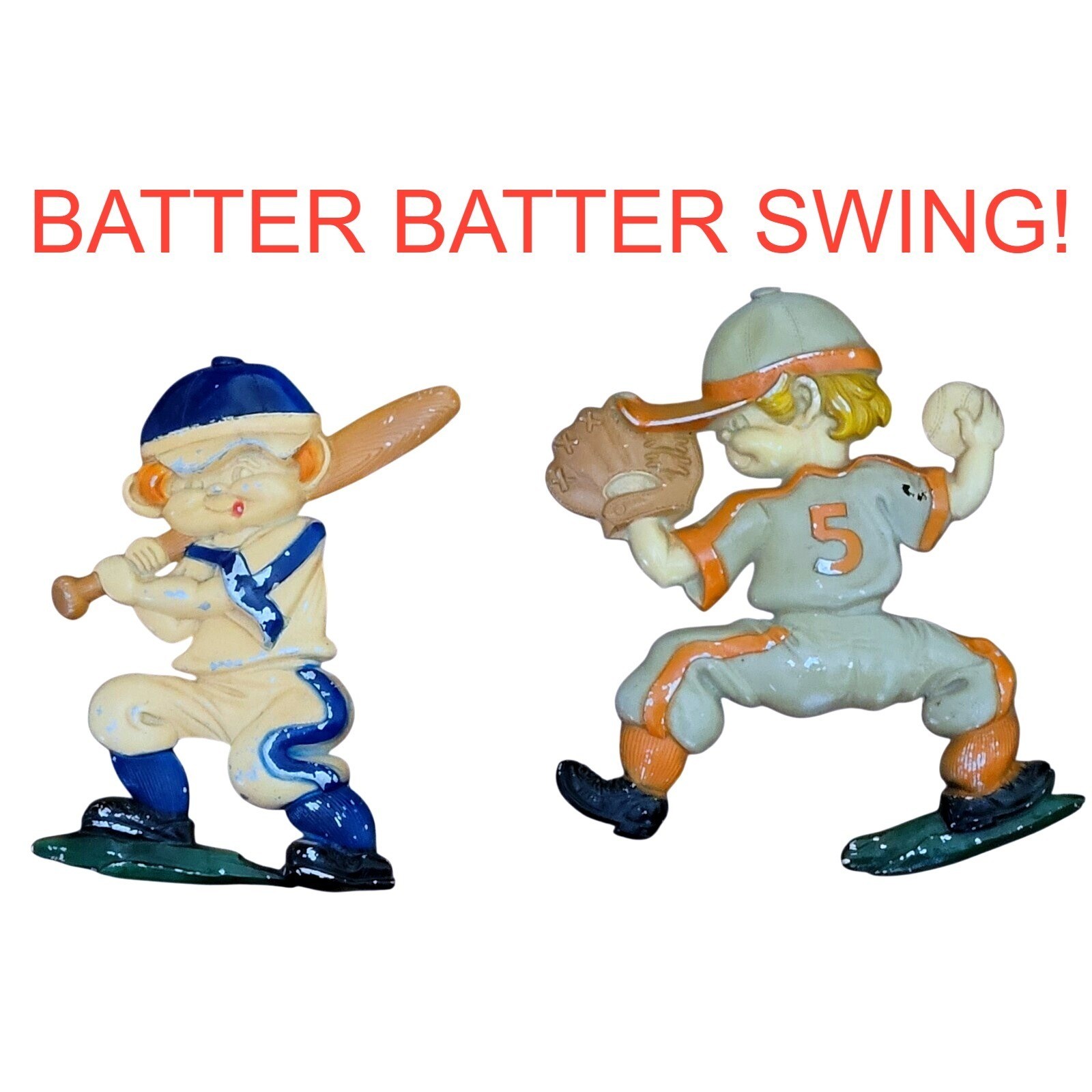 Vintage Wall Art Baseball Players Die Cast Metal 1970’s Pitcher & Batter Sexton
