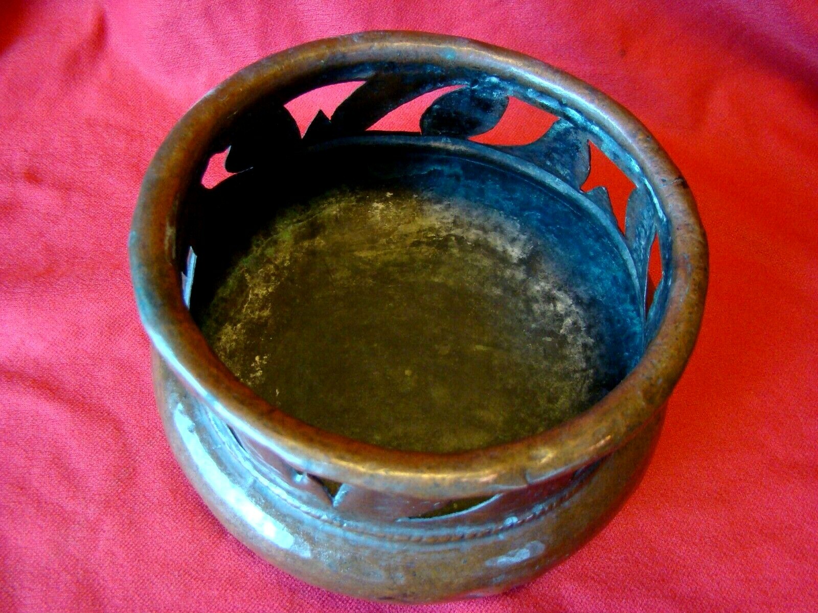 Old Hand Hammered Copper – Spittoon? Incense? – Cut Pattern in Top – Gotta L@@K!