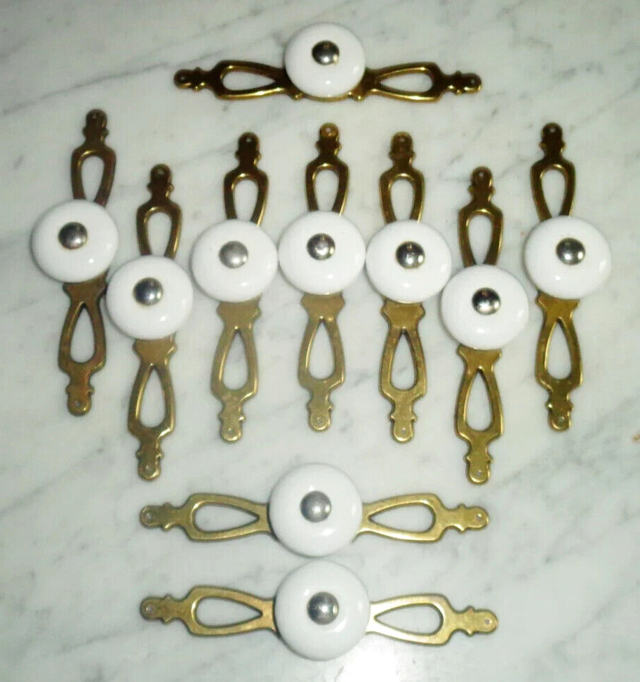 10 Taiwan Porcelain Brass Knob Handle & Back Plate Cabinet Door Drawer Pulls