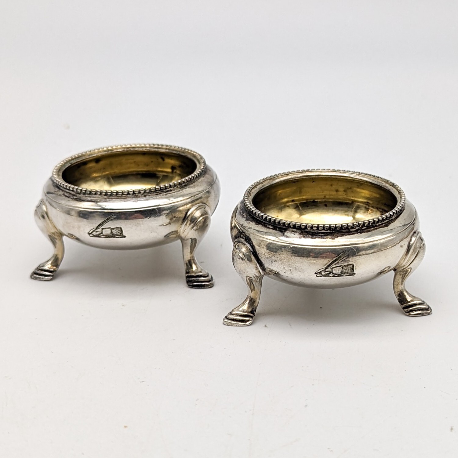 Antique Elkington & Co Sterling Salt Cellar Dish Pot Pair Footed 1855 Victorian