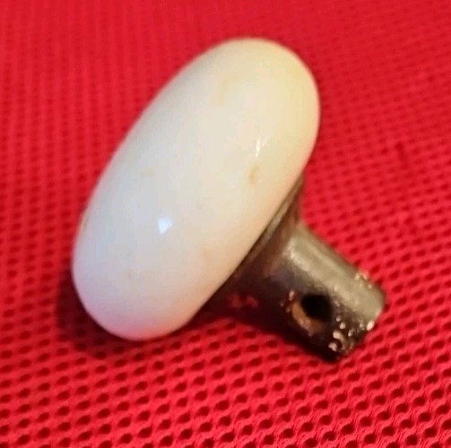 Antique Door Knob Round Porcelain Steel Stem Victorian 1800’s? HAS CHARACTER!!