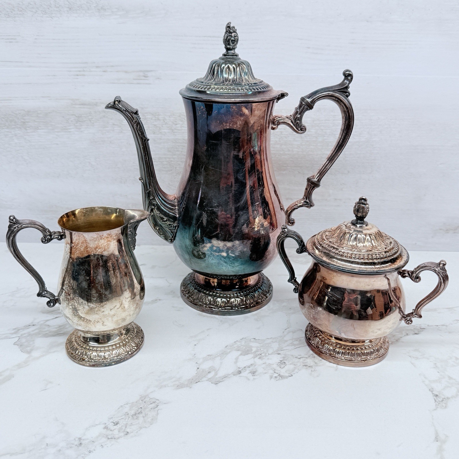 Wm Rogers Silverplate Tea Pot/Pitcher Vintage W Cream & Sugar 401 403 404