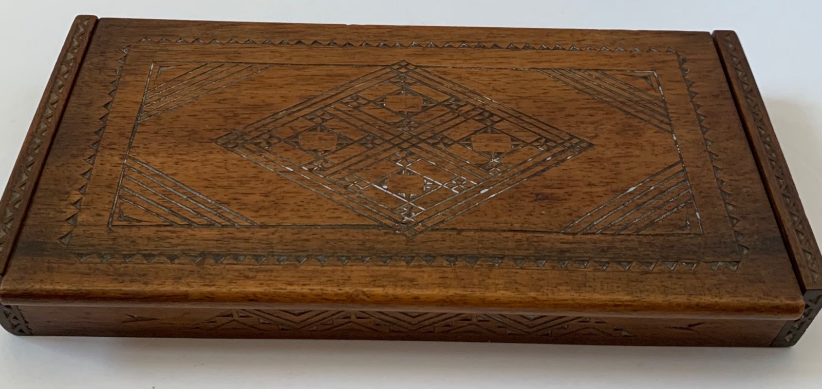 VINTAGE WOODEN BOX CARVED ART DECO JEWELLERY TRINKET ANTIQUE WOOD CHEST