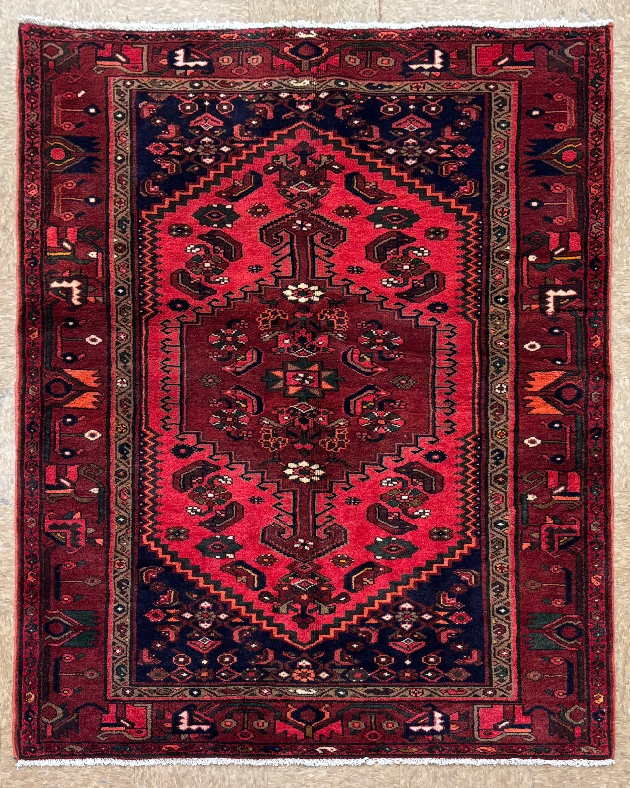 Hand Knotted Zanjan Tribal 5×7 Wool Red Geometric Oriental Area Rug Vintage