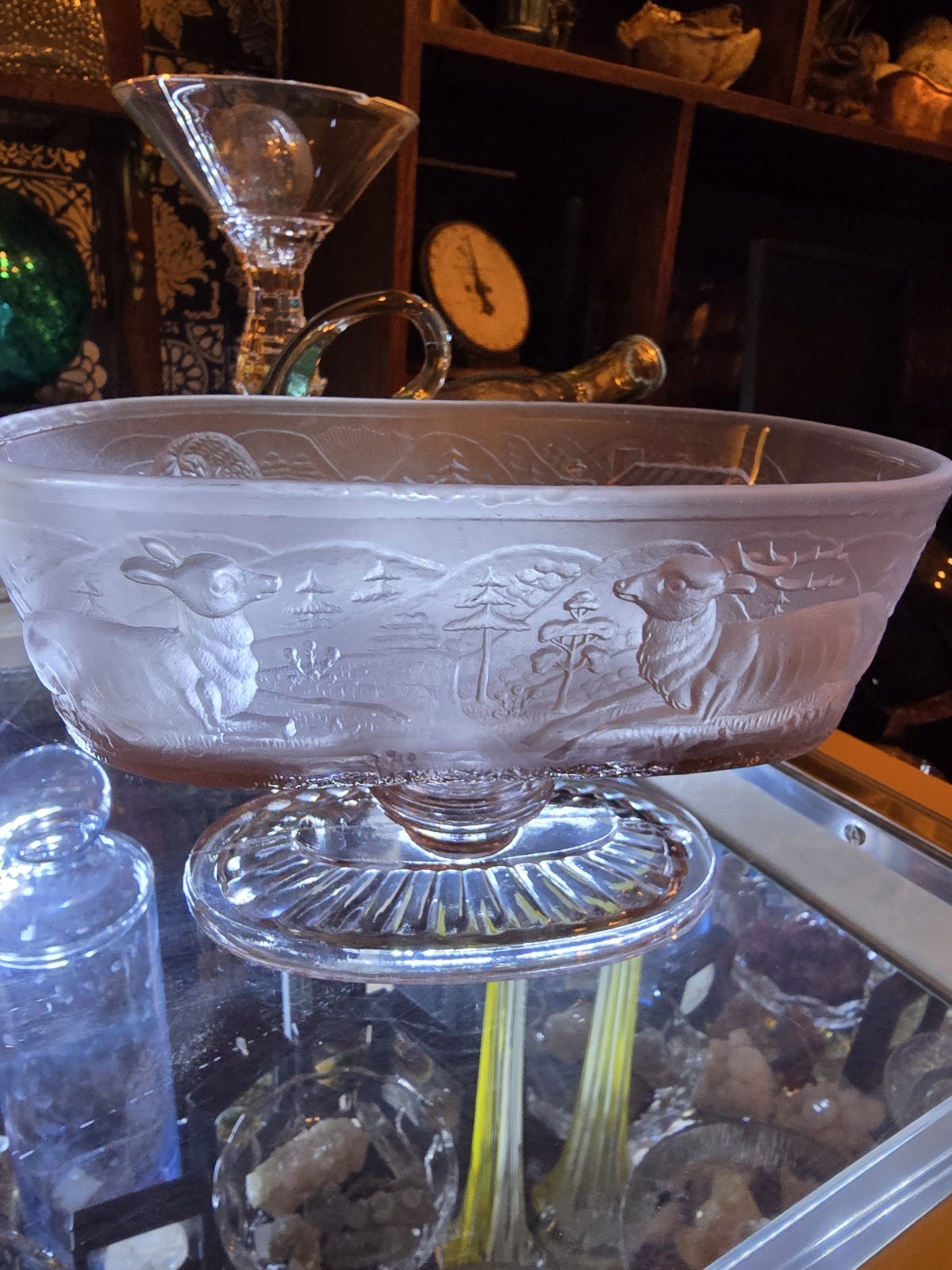 Eapg Tippecanoe Pattern Frosted Dish Gillinder & Sons Deer Buffalo Pattern
