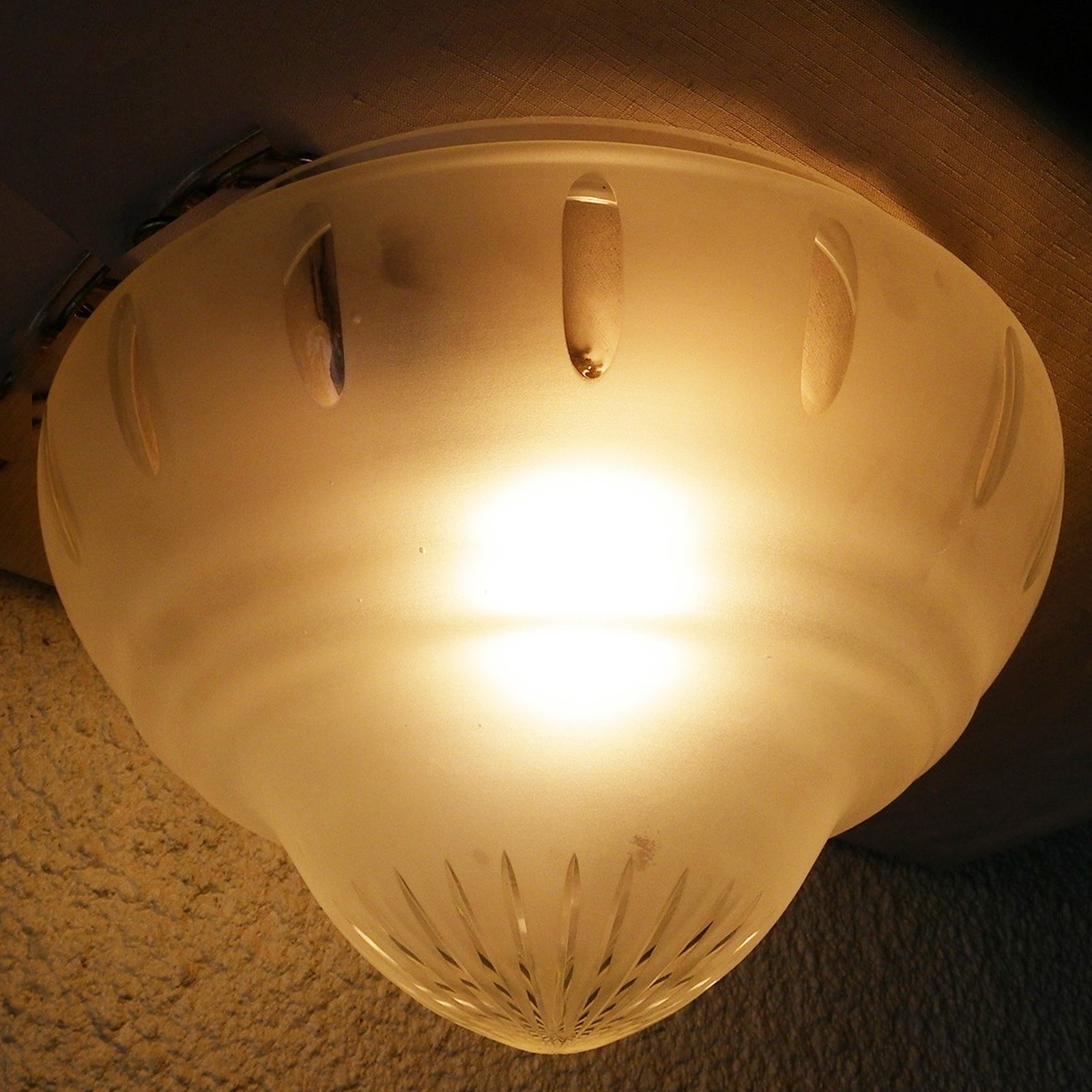 RESTORED VINTAGE GRAVITY HOOK PENDANT LIGHT SATIN GLASS BOWL CHANDELIER