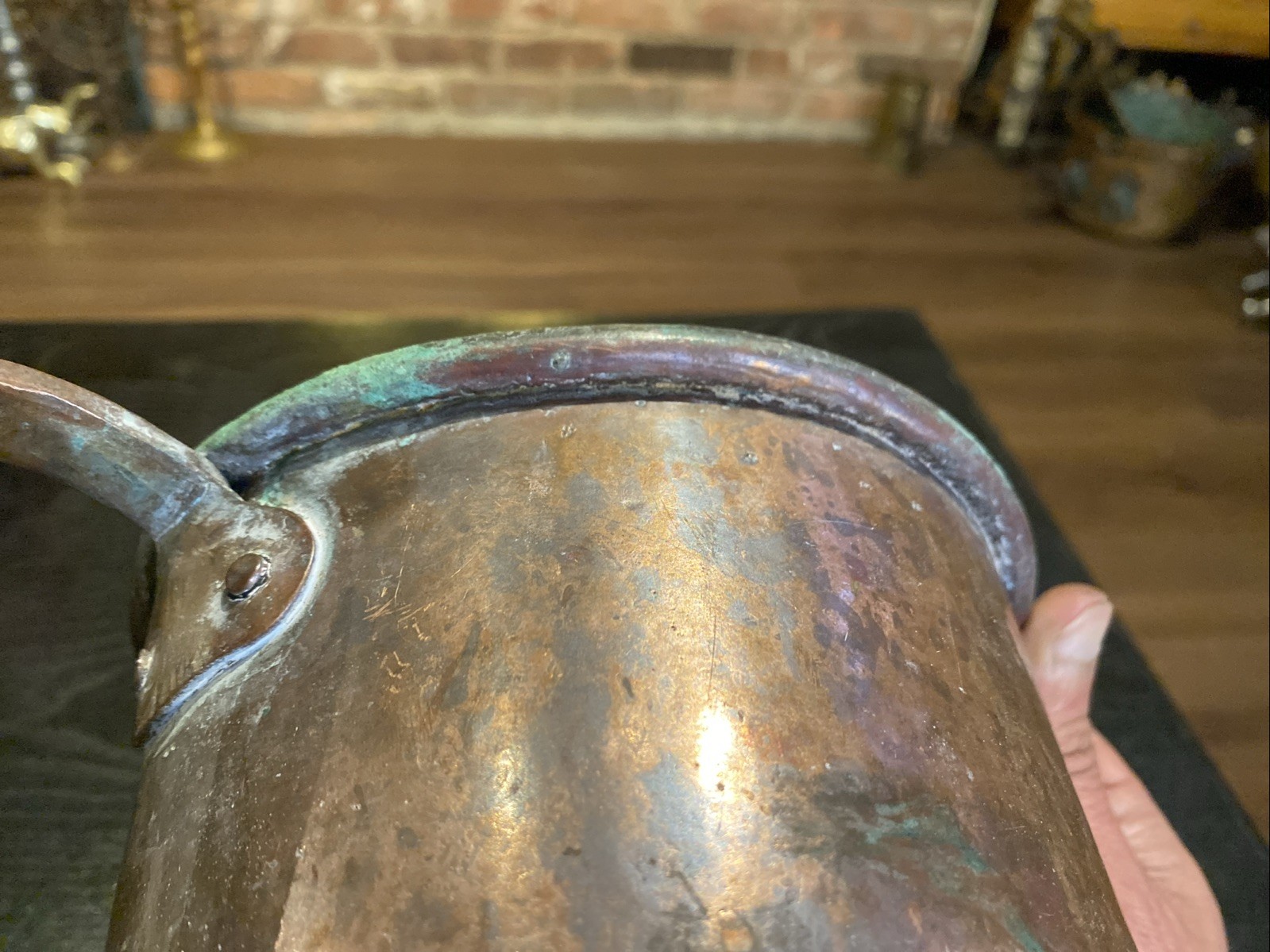 Antique Primitive Large Copper Cup Or Small Pot With Handle, Dovetail Seems