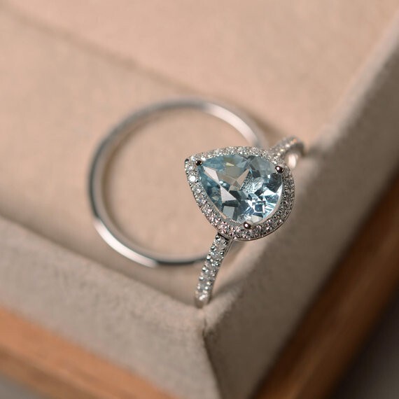 2.35 Ct Natural Aquamarine Diamond Engagement Ring 14K Solid White Gold Size 6