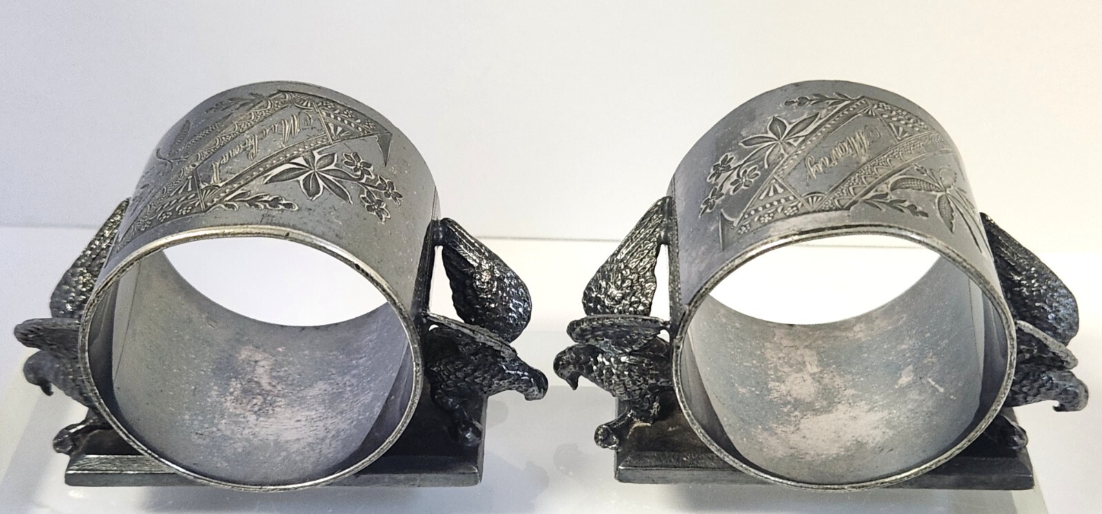 Victorian Napkin Ring Holders Silverplate Rogers Smith Co Monogram Michael Mary