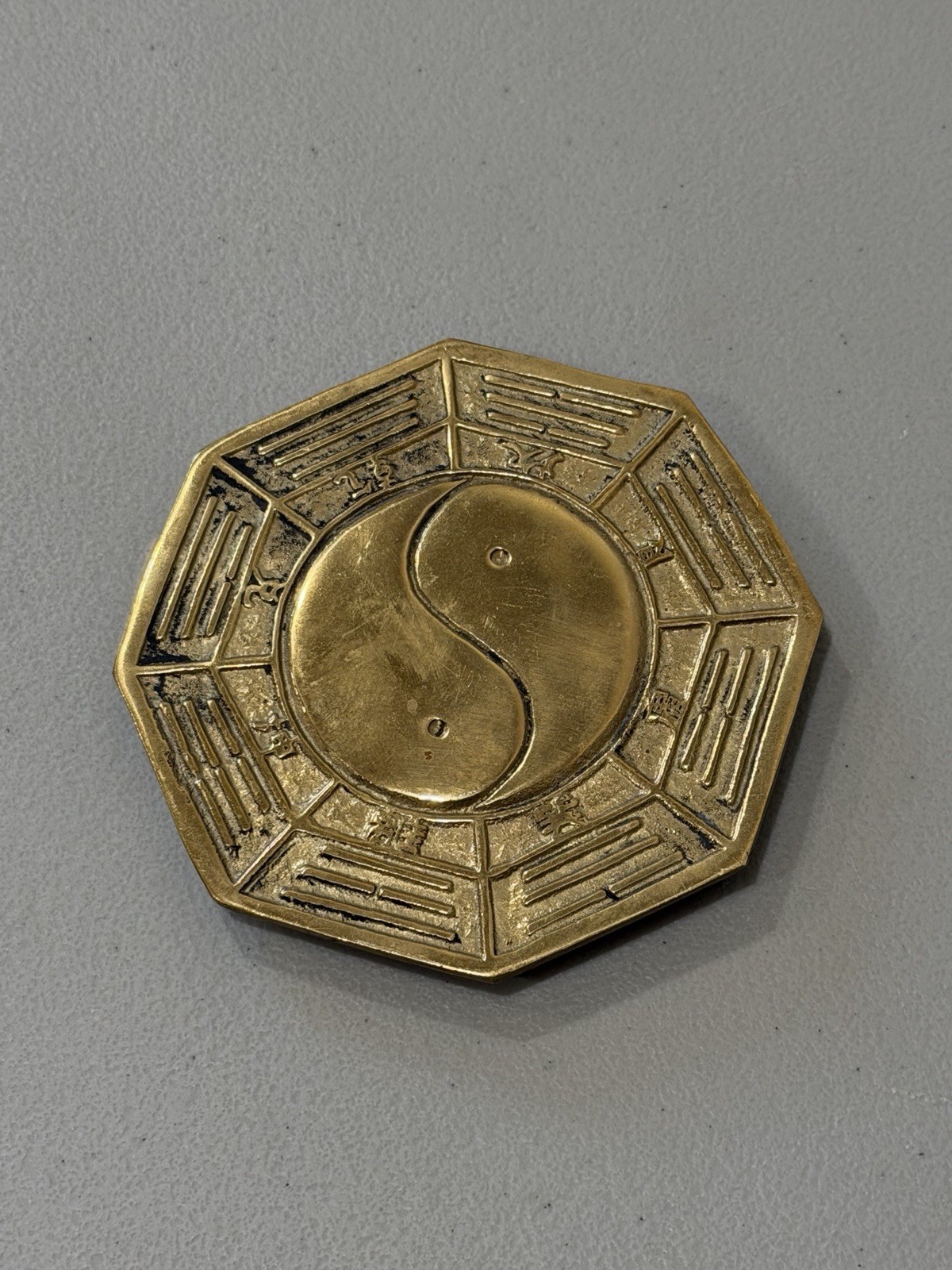 Chinese Brass Bagua Mirror Ward Off Evil Disaster Historical (4.25 x 4.25)
