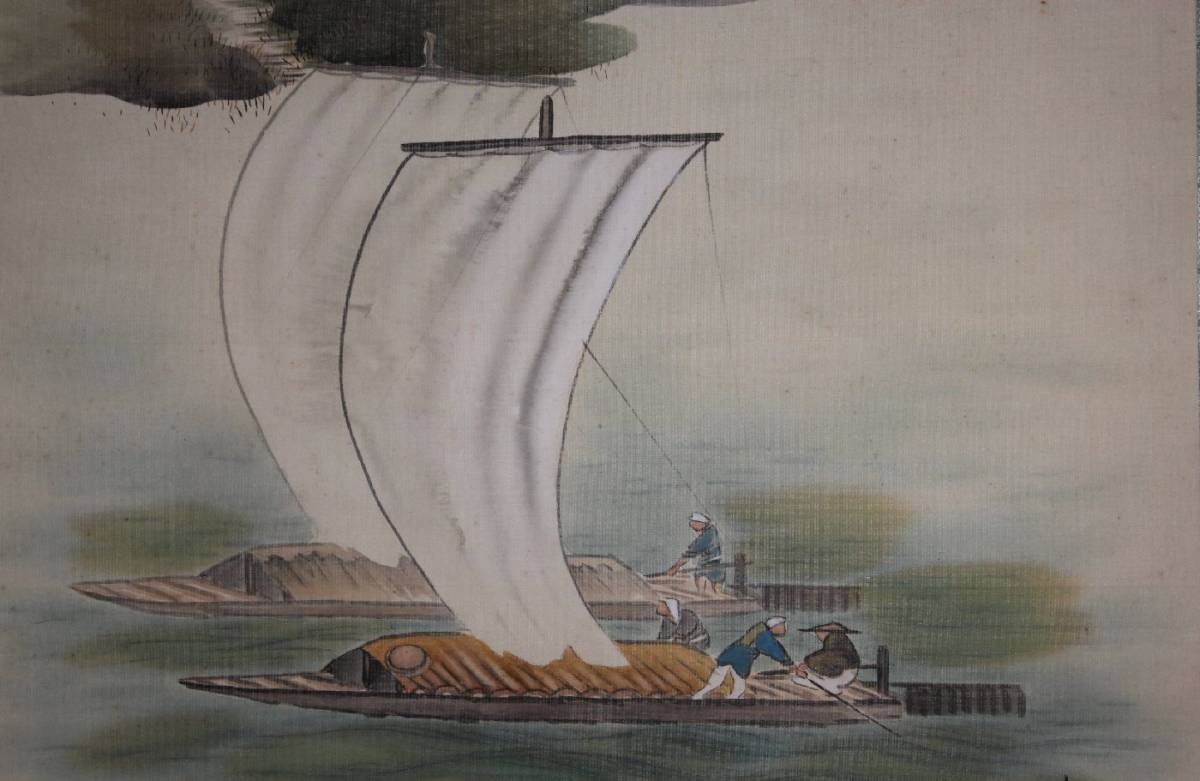 JAPANESE PAINTING HANGER SCROLL From JAPAN Ship ANTIQUE OLD Fishing boat f548