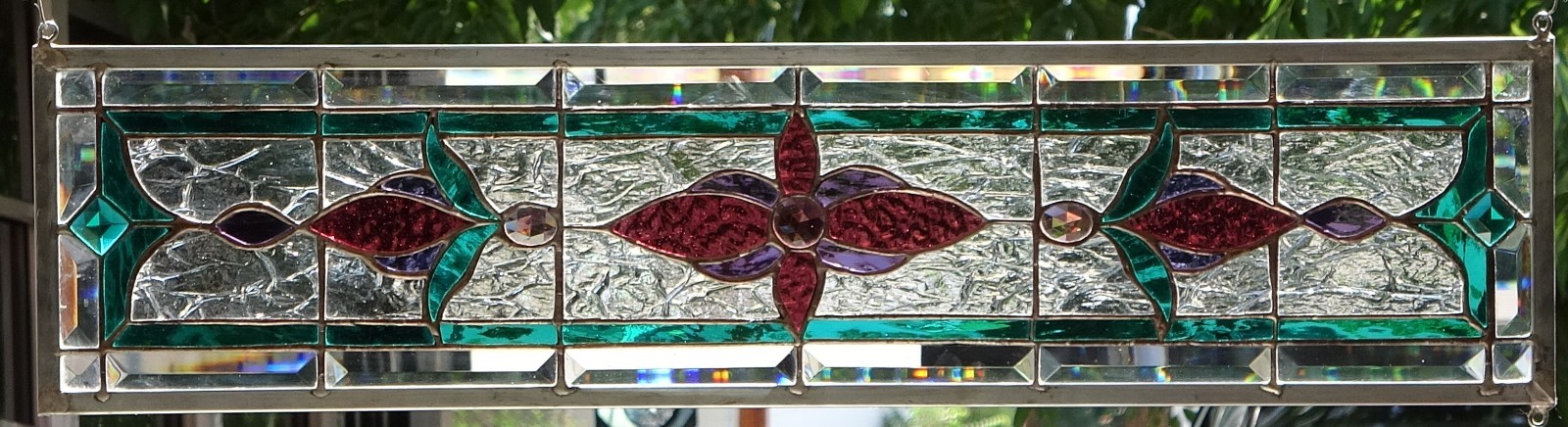 Stained Glass Transom window HANGING PANEL 32 X 9 incl hooks