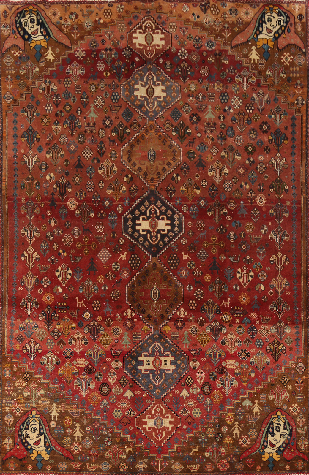Geometric Red Abadeh Wool Tribal Area Rug 6×9 Traditional Hand-knotted Carpet