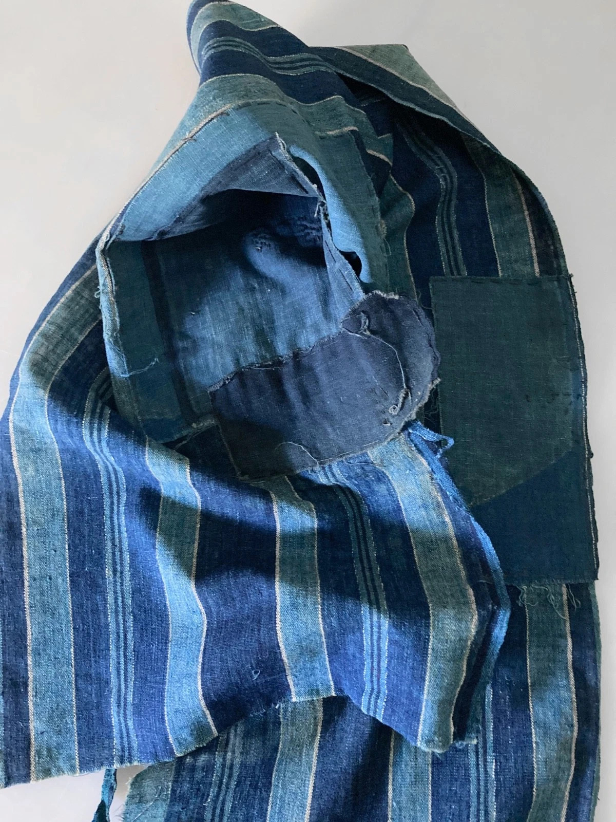 Vintage Japanese Indigo Boro Textile 59×13 • NUMEROUS Fabulous MENDS!