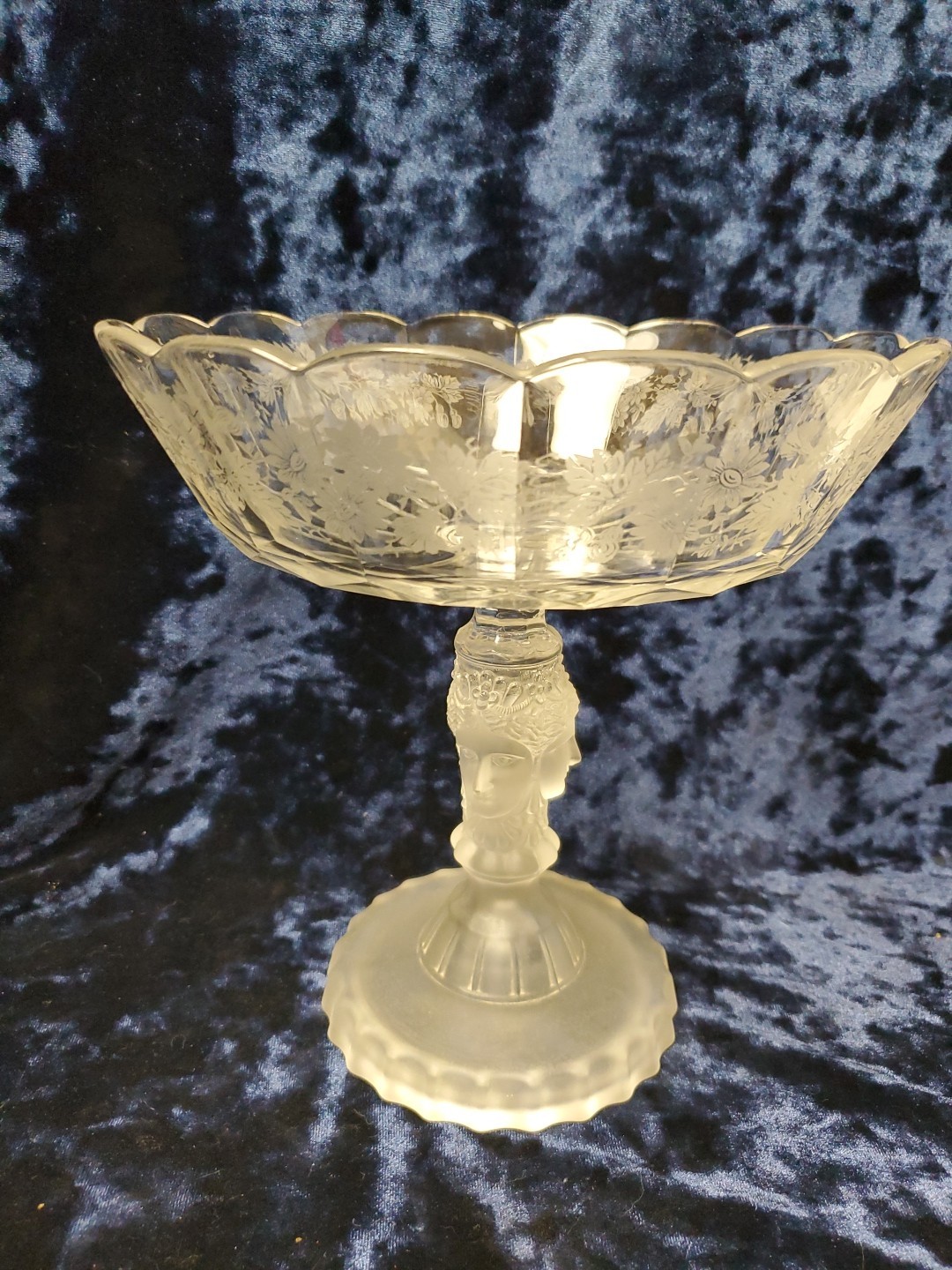Duncan & Miller 3 THREE FACES Compote 1878-1886 “GLOWS” EUC