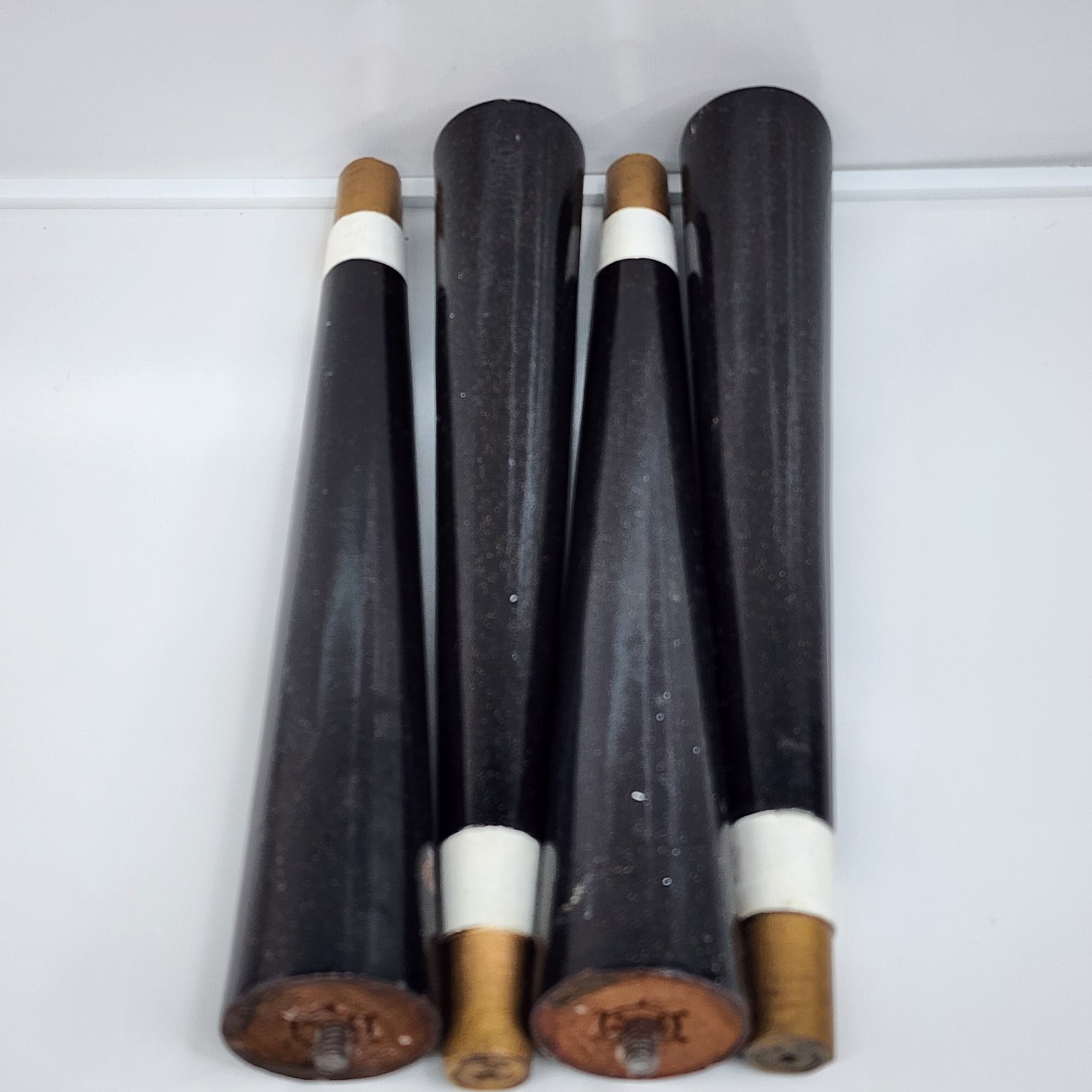 Vintage MCM Tapered Wood Furniture Legs 12″ Black Brass Caps Mid Century Modern