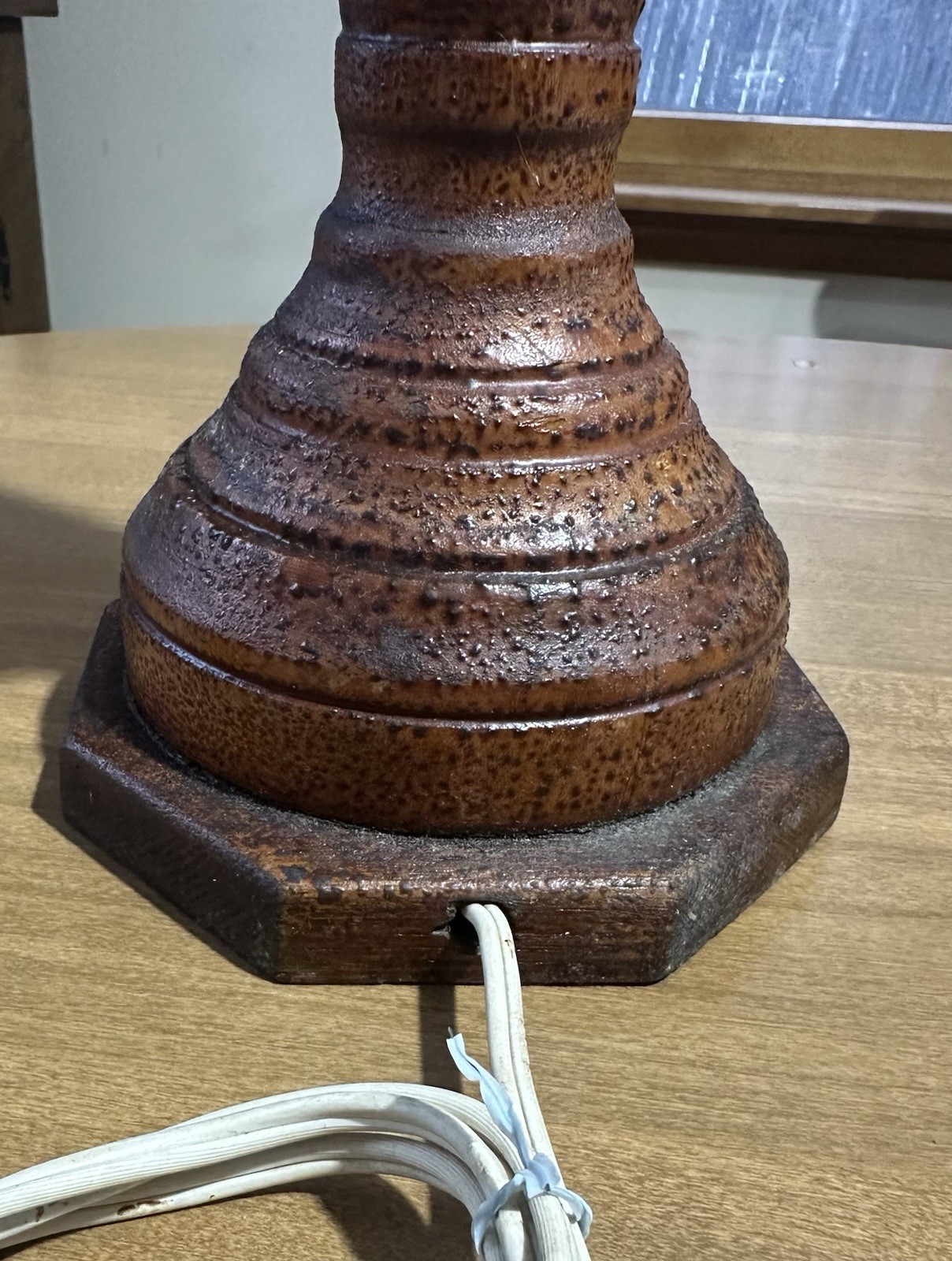 Vintage Antique Primitive Rustic Hand Turned 16” Wood Table Lamp w/ Pull Chain