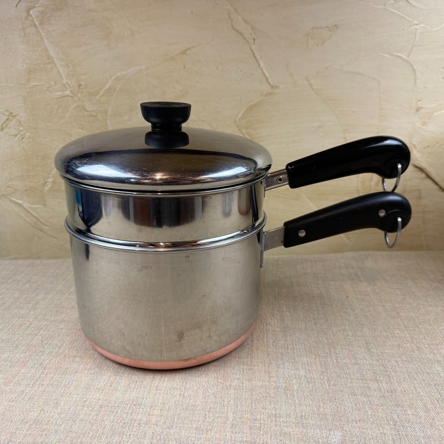 Vintage Revere Ware Copper Clad Steamer Set Patent 2272609 2 Qt Stainless USA