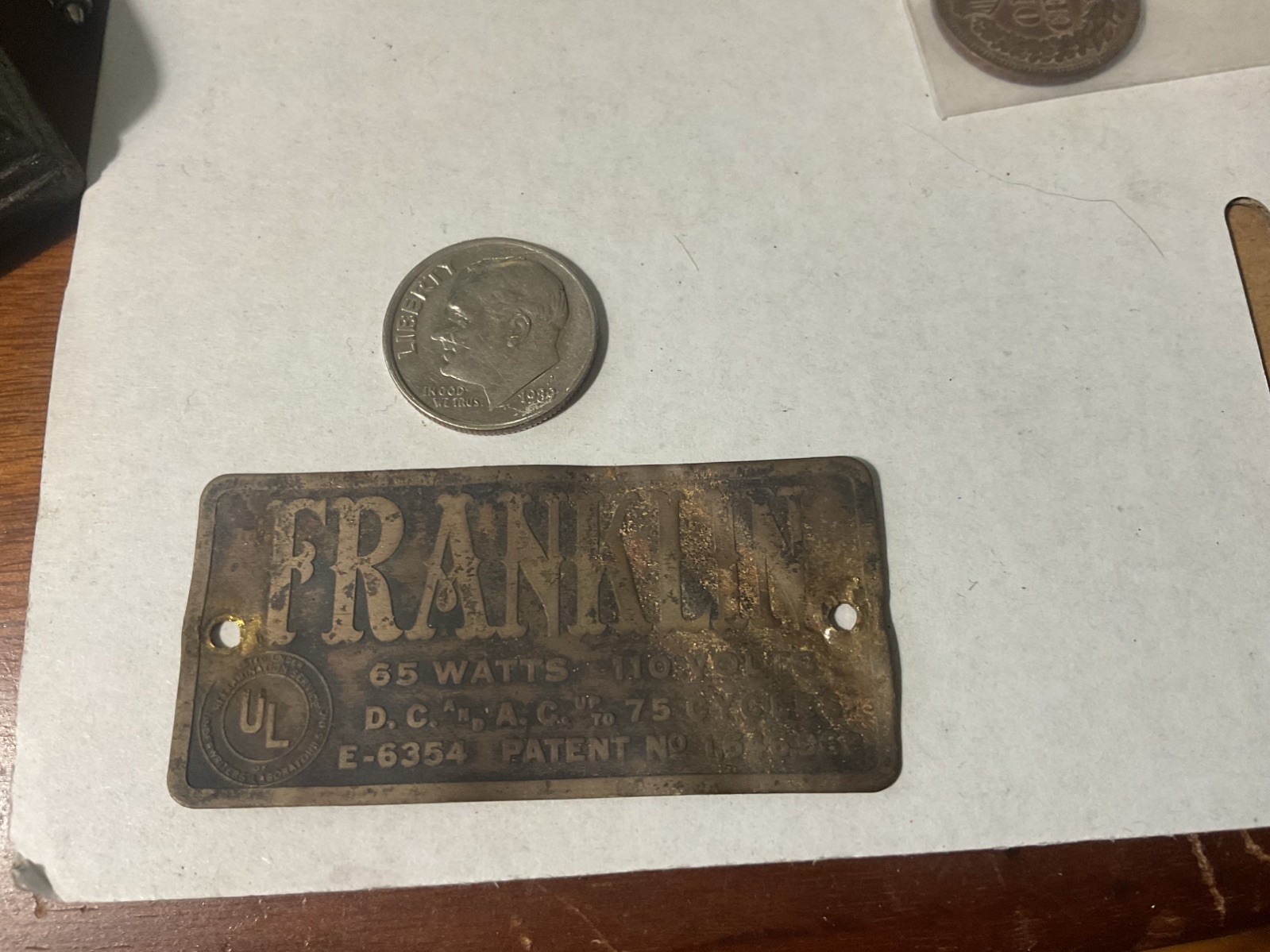 Vintage Franklin sewing machine emblem plate tag brass