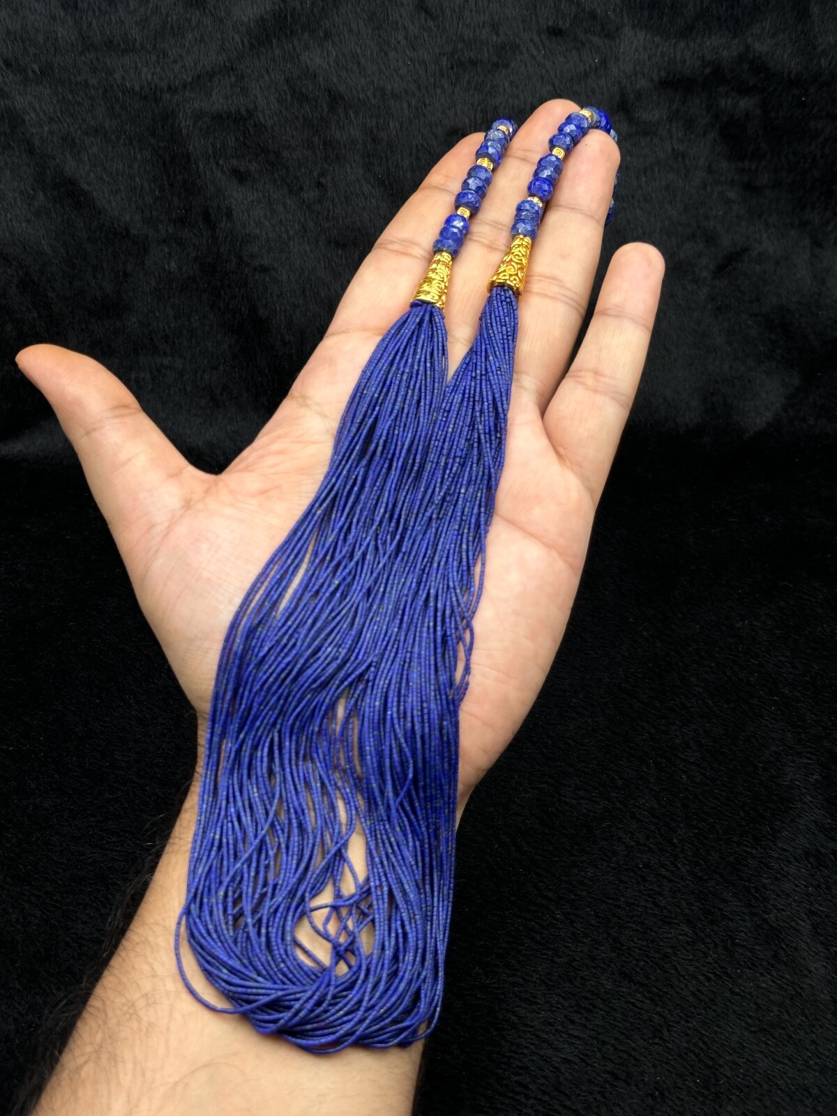 Unique Handmade Good Quality Natural Lapis Lazuli & Gold Plated Beaded Necklace