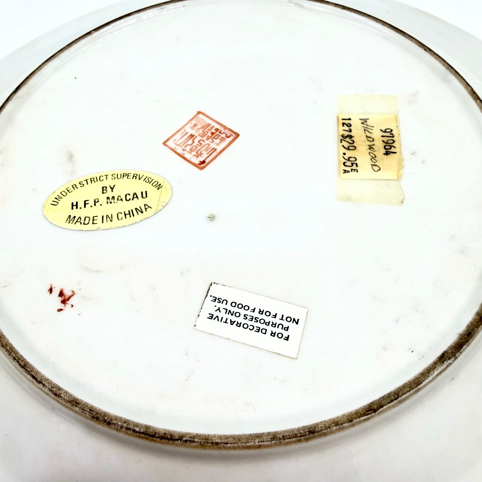 Vintage HFP Macau Enamel Porcelain Plate Famille Noire Peony Floral Wildwood 9″