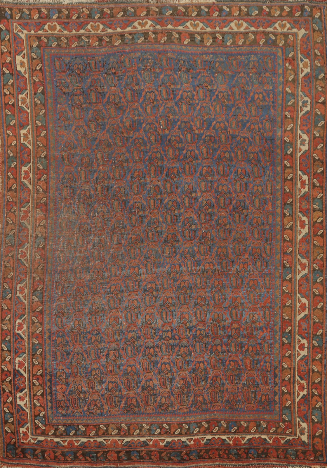 Pre-1900 Antique Vegetable Dye All-Over Pattern Rug 4×6 ft Hand-knotted Wool