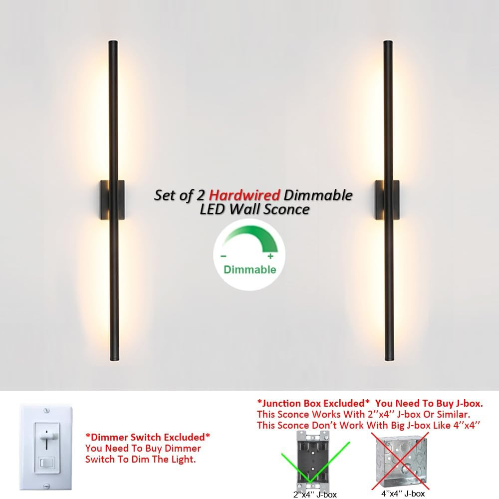 Only Suitable for Small Junction Box Set of 2 Hardwired Dimmable Long Black Tube