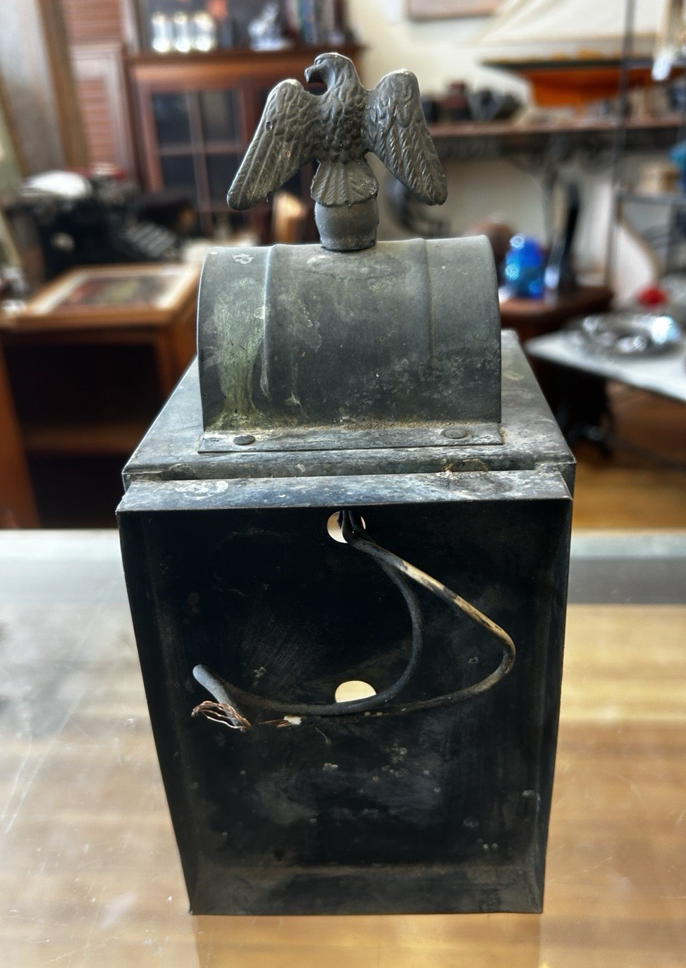 VTG Solid Copper Brass Eagle Sconce Lantern Porch Light Colonial Federal Patina