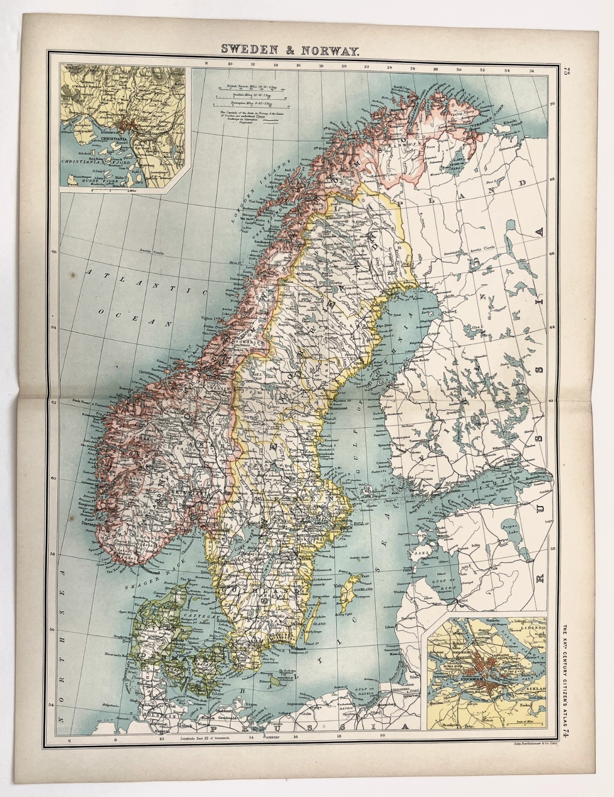 Norway & Sweden Map – 1898 Original Antique Folding Map