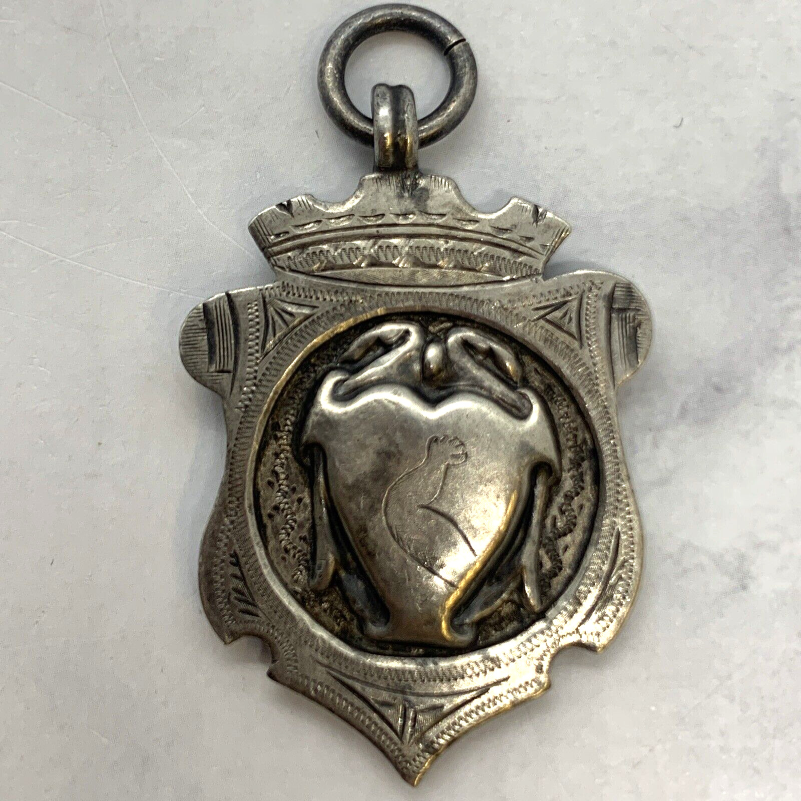 Antique Silver Albert Chain Fob 10.23 grams with 9mm jump ring 38mm x 25mm