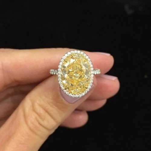 Halo Engagement Wedding Ring 3CT Oval Cut Yellow Citrine 14K White Gold Finish