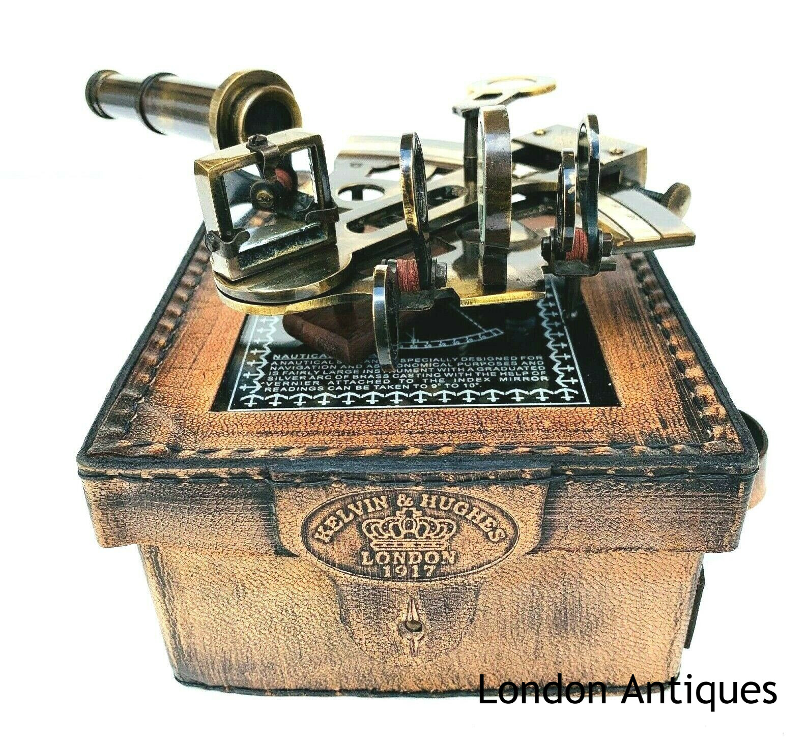Antique Sextant & Leather Box – Vintage Navigation Instrument Collector’s Piece
