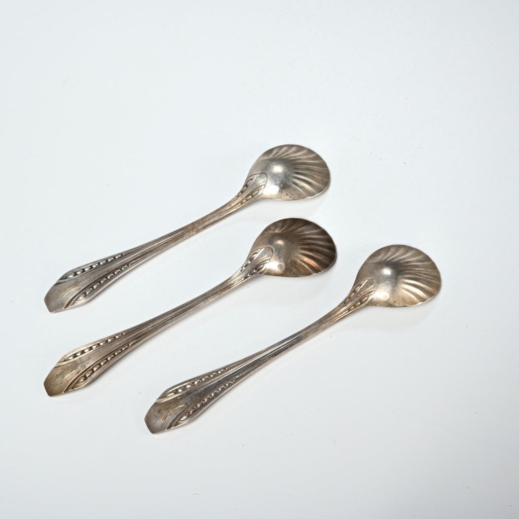 N Cailar Bayard Antique French SilverPlate Art Deco Shell Sugar Salt Spoons Lot