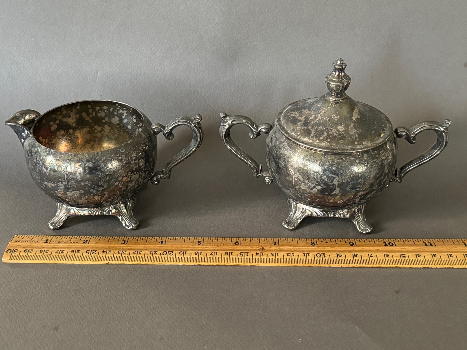 VINTAGE SUGAR BOWL & CREAMER SET SILVERPLATE ROGERS COVERED