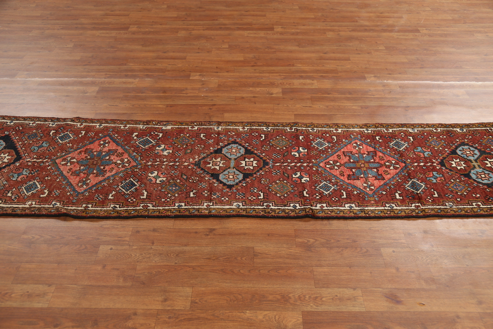 Pre-1900 Vegetable Dye Heriiz Serapi Narrow Runner Handmade Antique Rug 2×11