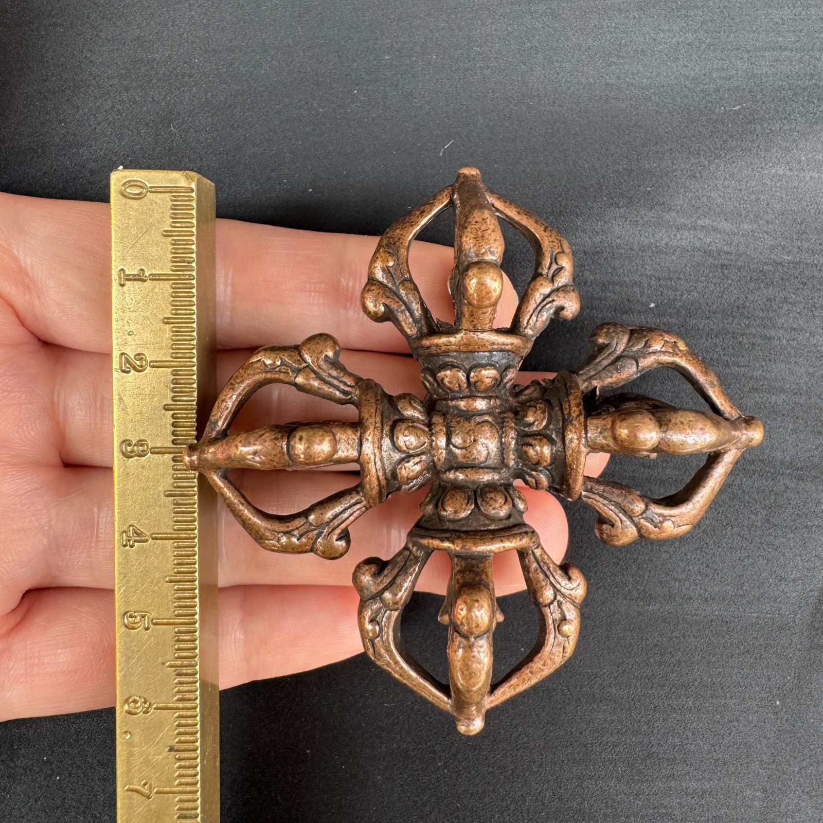 2.55″ Old Chinese Tibetan Buddhism Red Copper cross Jin Gangchu ritual implement