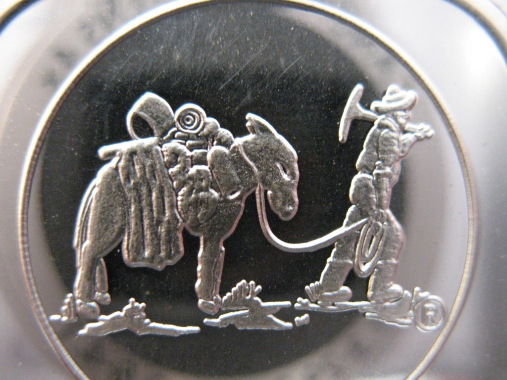 1-OZ SILVERTOWNE MINT MULE & PROSPECTOR NEW .999 PURE SILVER BULLION BARTER
