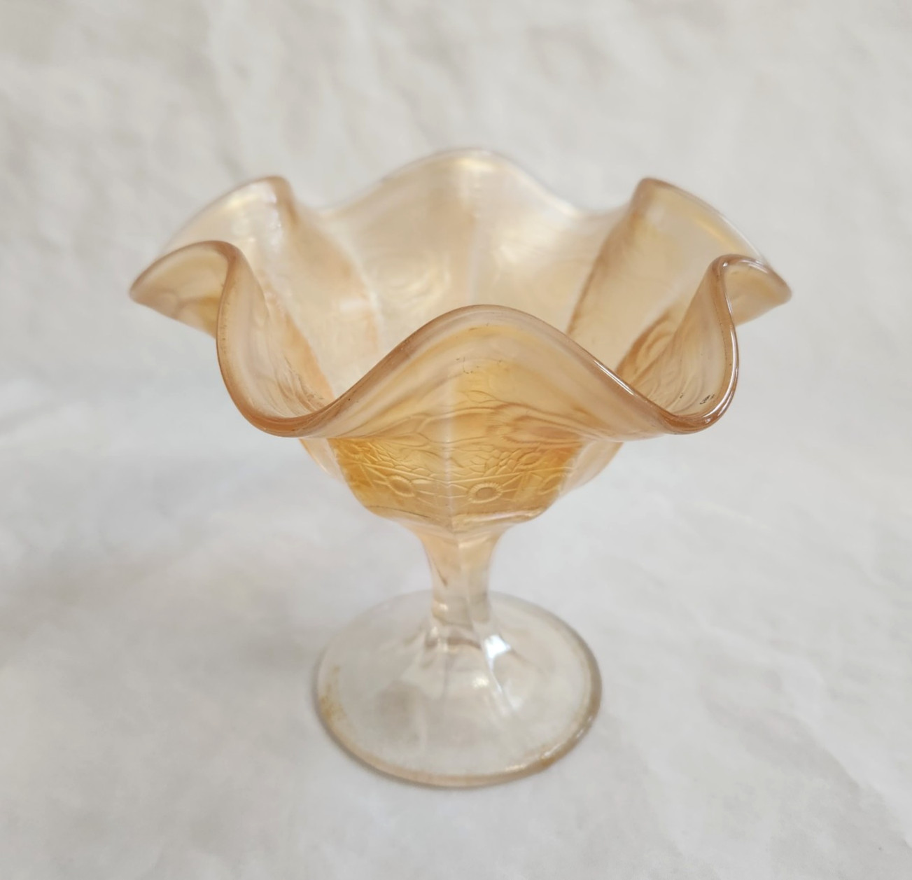 Antique Fenton Captive Rose Compote Bowl Marigold Carnival Glass Candy Dish