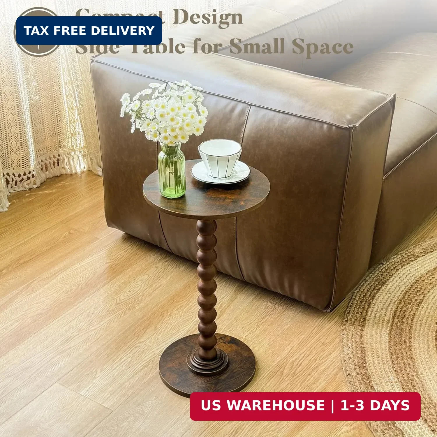 Fultyle Round Side Table, Small Drink Table for Small Spaces, Modern Accent Nigh