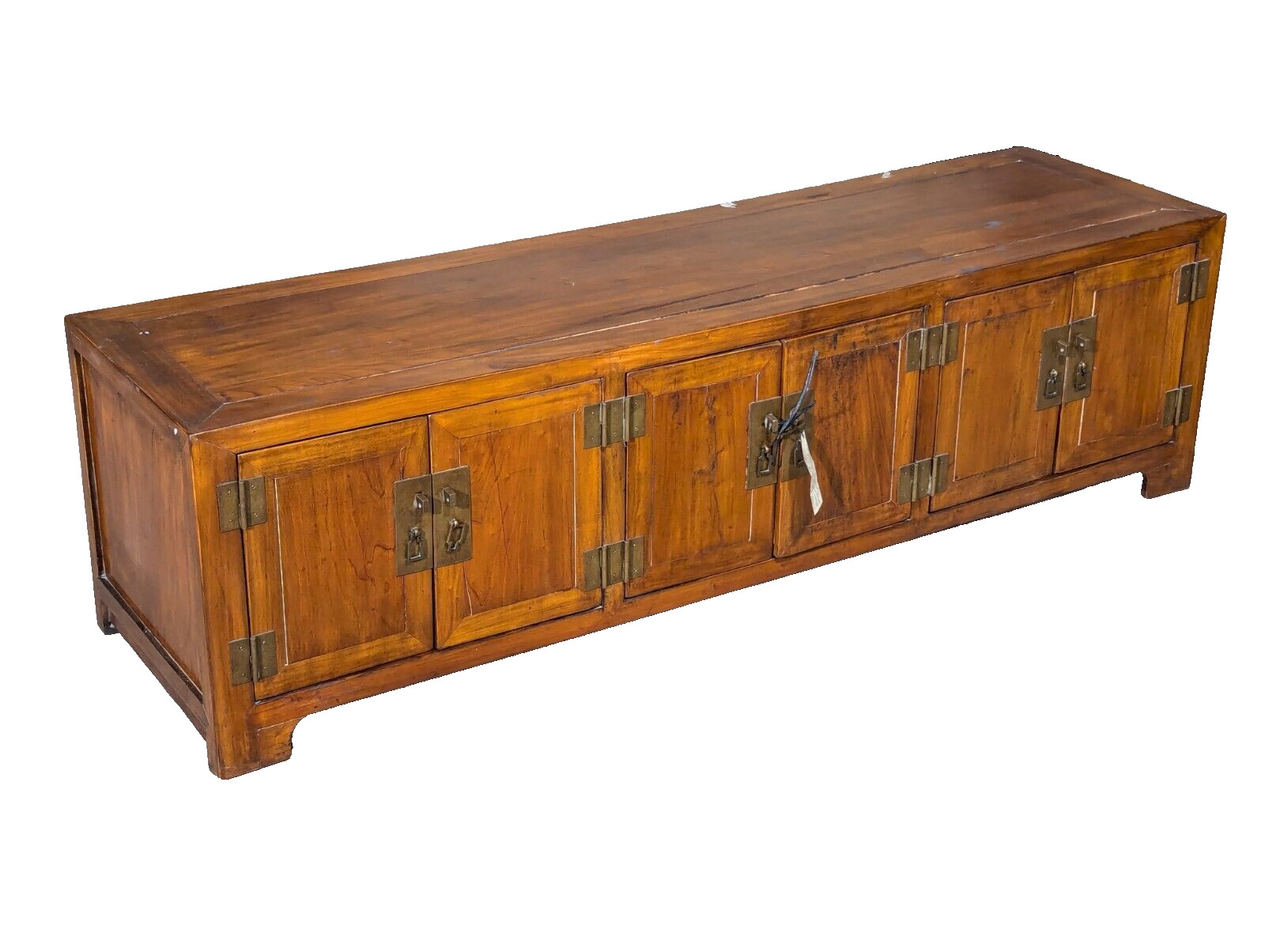 Antique Qing Dynasty Elm Wood Low Altar Table with Storage and Doors from Shanxi