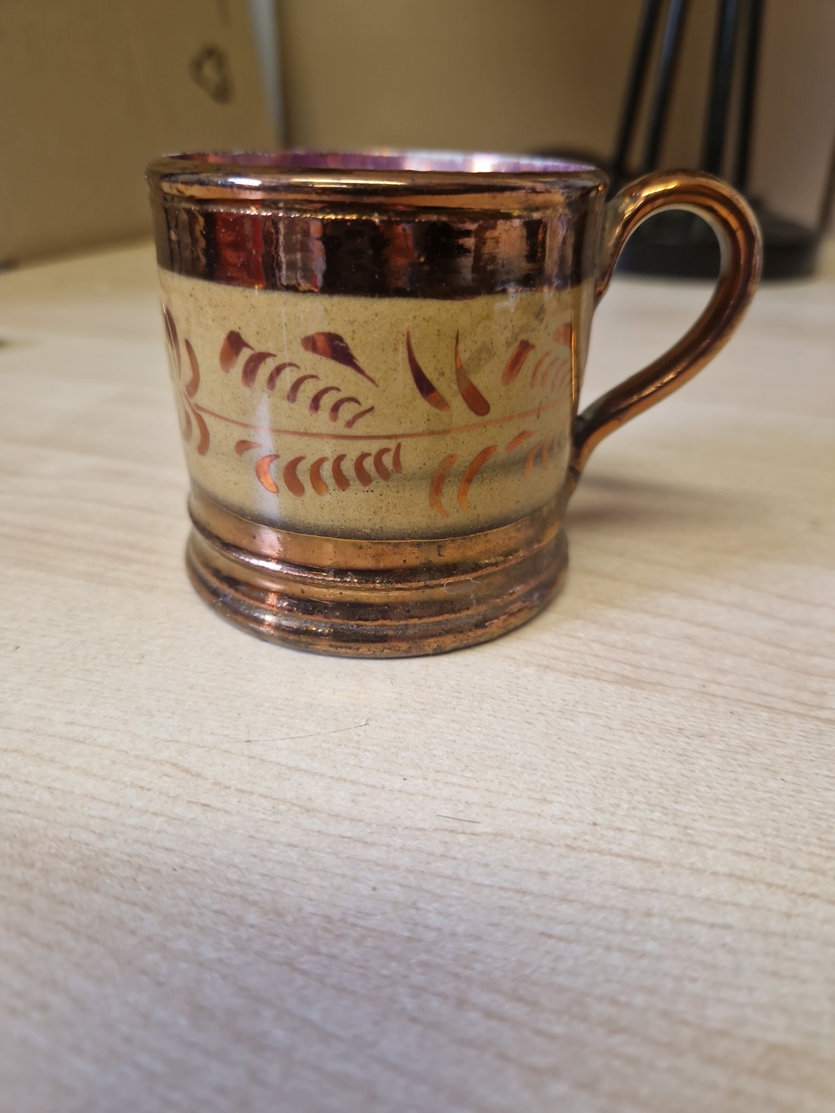 Antique Copper & Beige Lustre Small Mug 6.5cm Tall