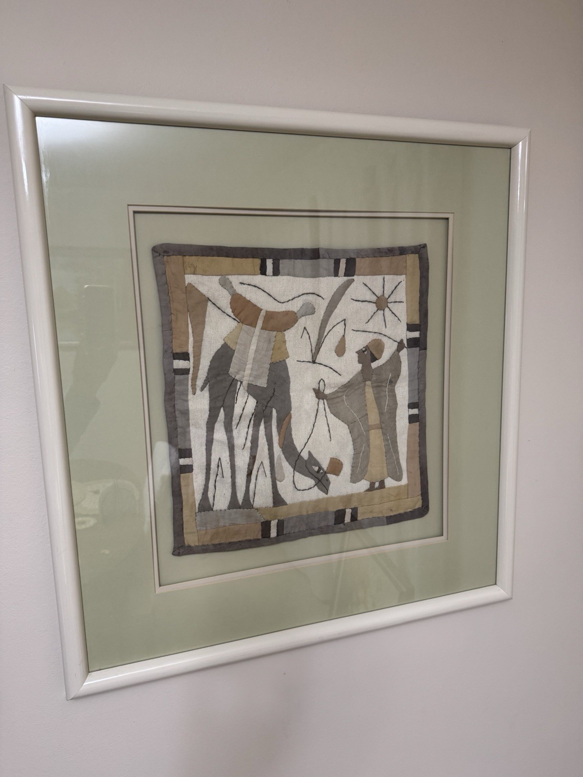 Antique Egyptian Revival Appliqué Wall Hanging Art Deco 1920’s Framed