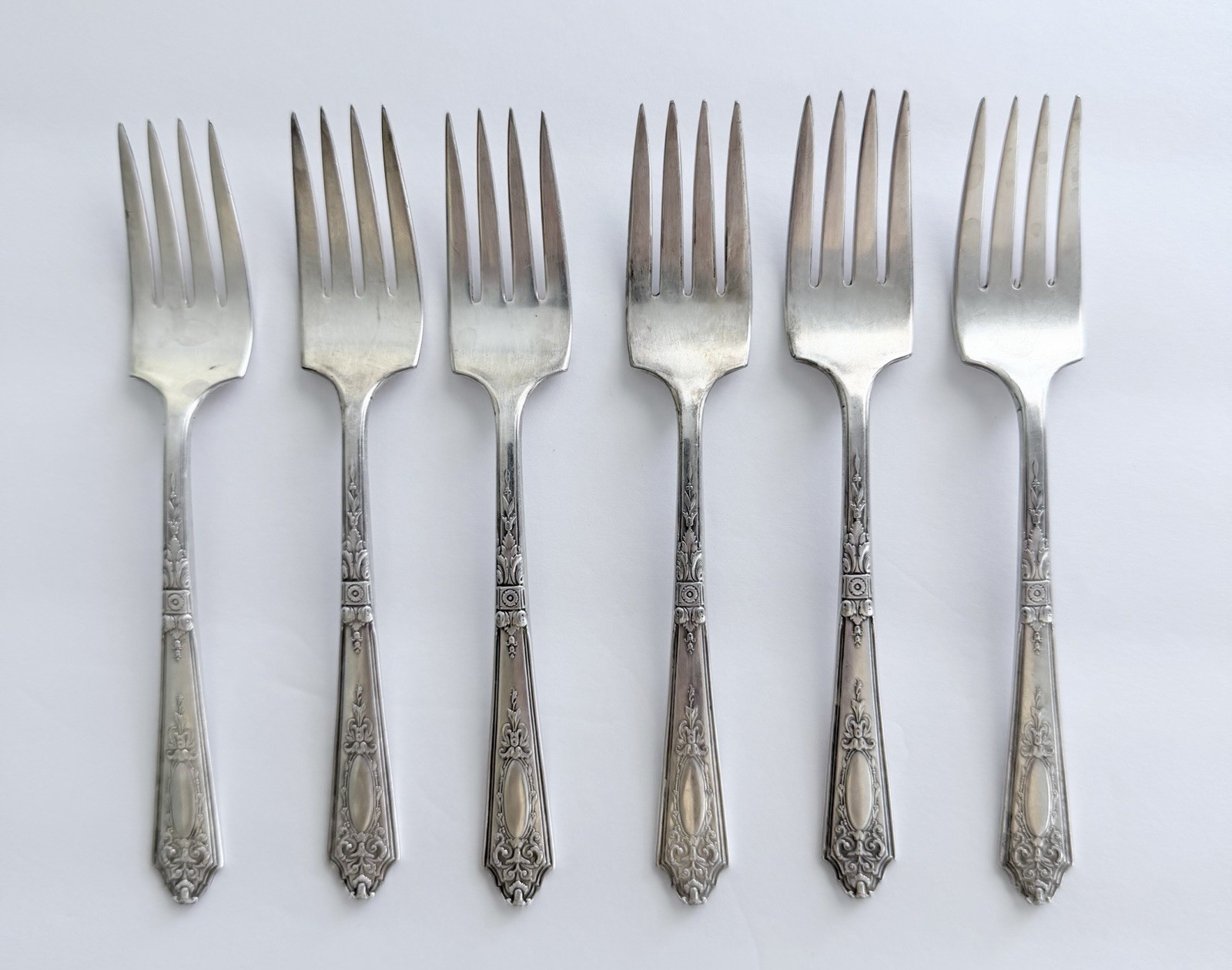 Antique 1835 R Wallace Silver Plated 6” Salad Forks- ASTOR Pattern Pat. 1925