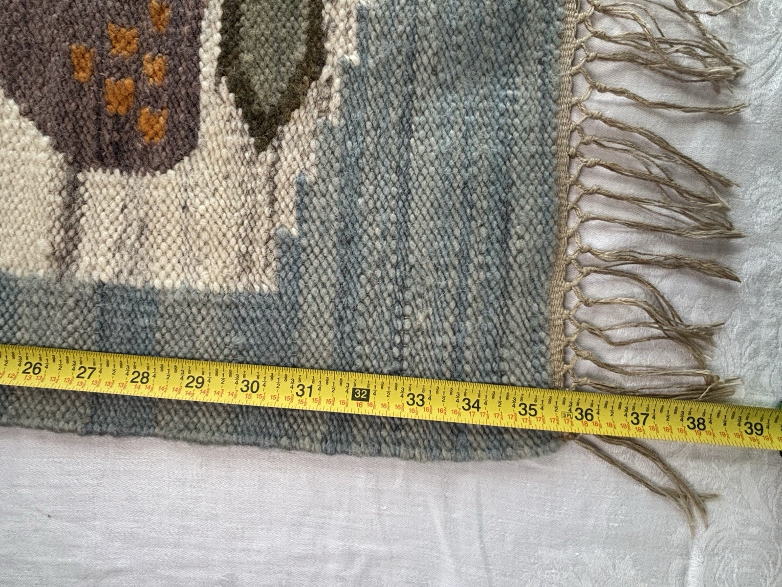 Handwoven Small Wool Rug Doormat Kitchen Approx 2×3 ft Fringe Edges